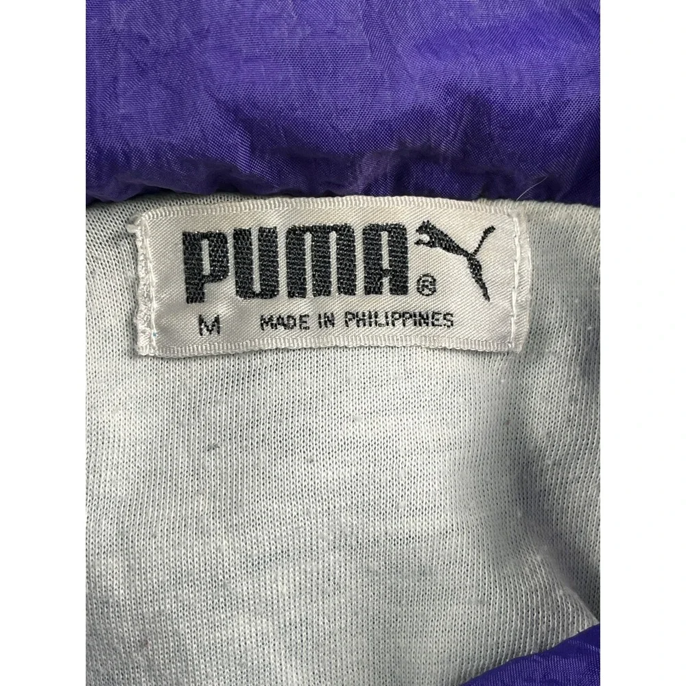 Puma Windbreaker Jacket Mens Medium Teal Purple Vintage Excellent 90s Colorblock